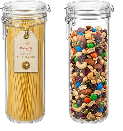 Bormioli Rocco Fido Cylinder 46 oz Airtight Jar (Set of 2) - BPA-Free Glass Ingredient Container - Ideal for Canning, Fermentation, Pantry Organization, Kitchen Storage - Dishwasher & Food Safe
