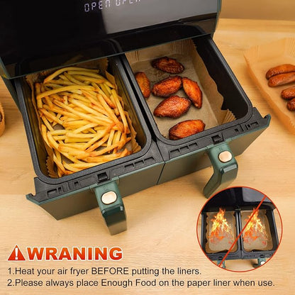Air Fryer Disposable Paper Liners: 125Pcs Rectangle 8.6x5.5" Parchment Paper Non-stick Food Grade Liners for Dual Basket | Rectangular Air Fryer