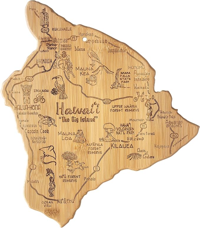 Totally Bamboo Destination Hawaii Serving and Cutting Board, Includes Hang Tie for Wall Display