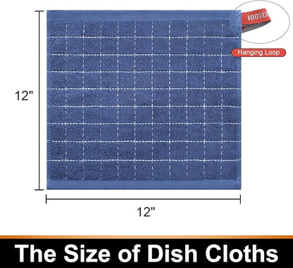 Mordimy 100% Cotton Terry Cloth Dish Cloths, Soft and Absorbent Checkered Dish Towels, Quick Drying Dish Rags for Washing Dishes, 12 Pack, 12 x 12 Inches, Navy