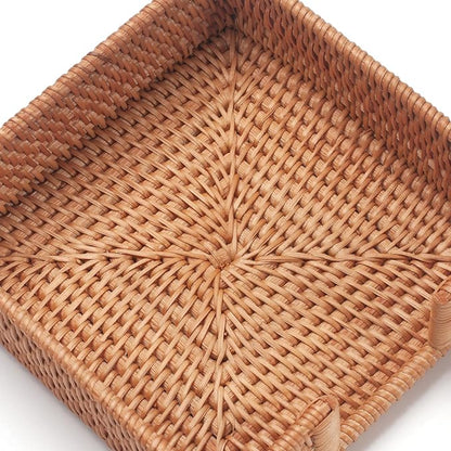Rattan Napkin Holder Square, Napkin Holders for Paper Napkins, 7.5" x 7.5" x 2.5", Wicker Napkin Tray, Woven Guest Towel Holder for Restaurant/Kitchen/Bathroom Napkin Holder for Table