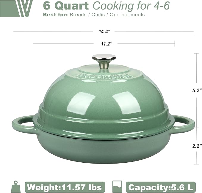VORRINGARD Cast Iron Enameled Dutch Oven Pot with Lid for Bread Baking, Bread Oven, 6 Quart, Sage Green