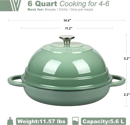 VORRINGARD Cast Iron Enameled Dutch Oven Pot with Lid for Bread Baking, Bread Oven, 6 Quart, Sage Green