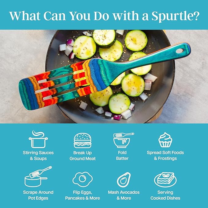Baltique Montego Bay Collection 13" Wooden Spurtle Spatula – Colorful Birch Wood Cooking Utensil, Nonstick Safe, Versatile Stirring & Serving Tool