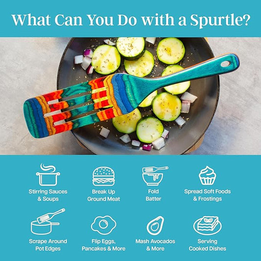 Baltique Montego Bay Collection 13" Wooden Spurtle Spatula – Colorful Birch Wood Cooking Utensil, Nonstick Safe, Versatile Stirring & Serving Tool