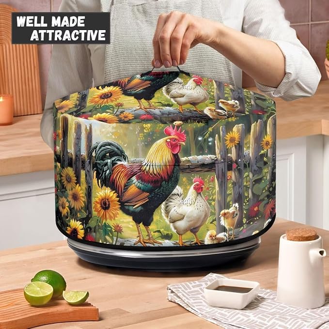 Farm Chickens Rooster Slow Cooker Dust Cover Crock for Pot Covers Fits 6-8 qt Oval Slow Cooker Small Appliance Protection Cover with Pocket Kitchen Accessories Decor