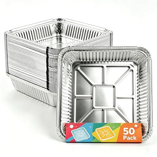 Aluminum Pans 8x8 inch-50 Pack Disposable Foil Pans, Square Aluminum Baking Cake Pans,Roasting Trays Disposable Food Containers Great for for Baking, Cooking, Heating, Storing, Prepping Food
