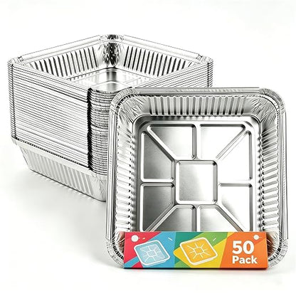 Aluminum Pans 8x8 inch-50 Pack Disposable Foil Pans, Square Aluminum Baking Cake Pans,Roasting Trays Disposable Food Containers Great for for Baking, Cooking, Heating, Storing, Prepping Food