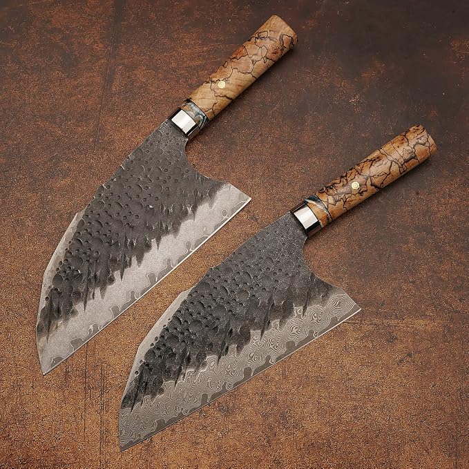 VG10 Damascus steel Kitchen Chinese Cleaver,8.5in Professional Handmade Chopping Chopper Knives with Burl Stabilized Wood Handle for Meat and Vegetable in Home&Restaurant
