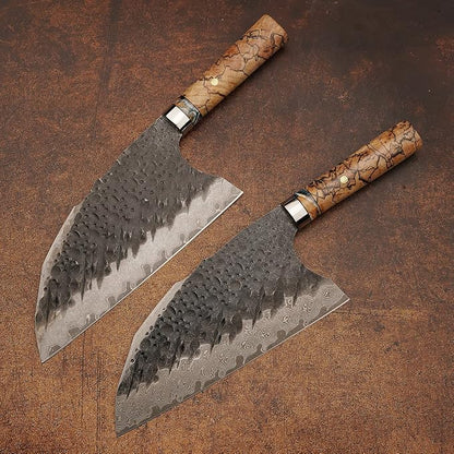 VG10 Damascus steel Kitchen Chinese Cleaver,8.5in Professional Handmade Chopping Chopper Knives with Burl Stabilized Wood Handle for Meat and Vegetable in Home&Restaurant