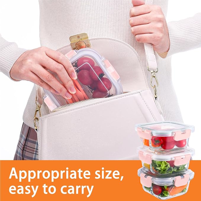 5 Pack Bariatric Meal Prep Containers, 8 oz Bariatric Bowls for Portion Control, Reusable Glass Snack Food Containers with Lids & Folding Spoon & Fork & Knife, Bariatric Must Haves (Pink)