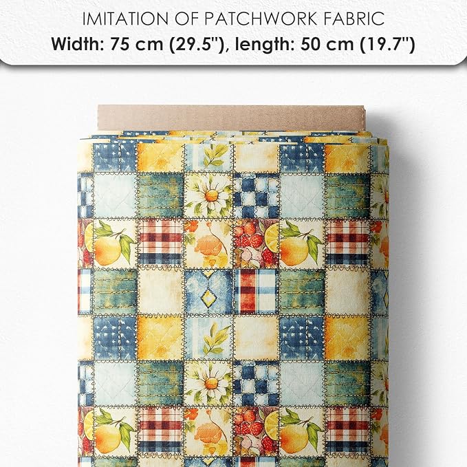 Summer Lemon Patchwork Cotton Fabric Panel – Six 10×10 inch Designs + Bonus 29.5×19.6 inch Patchwork Sheet, 100% Turkish Cotton 140 GSM