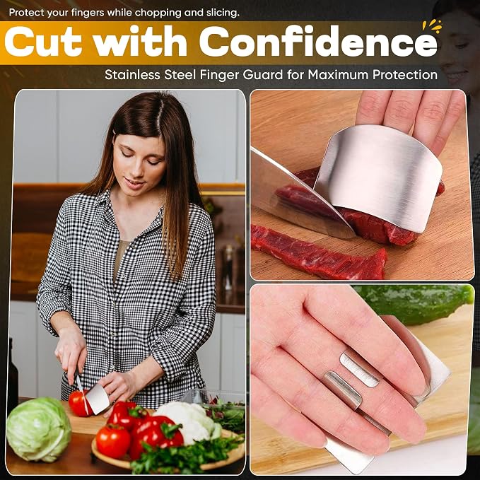 15-Piece Kitchen Knife Set with Finger Guard – Ultra-Sharp Professional Knives, Ergonomic Anti-Slip Handles, 6 Steak Knives, Dishwasher Safe, Modern Black Design – Precision & Safety in One Combo