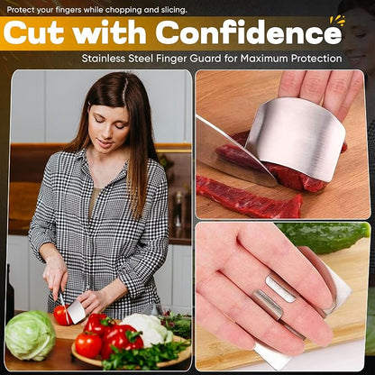 15-Piece Kitchen Knife Set with Finger Guard – Ultra-Sharp Professional Knives, Ergonomic Anti-Slip Handles, 6 Steak Knives, Dishwasher Safe, Modern Black Design – Precision & Safety in One Combo