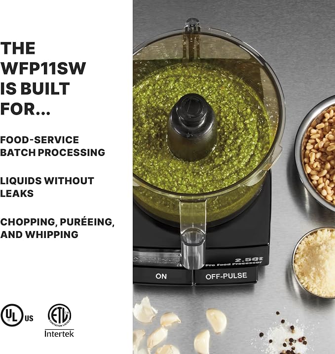 Waring Commercial Food Processor, 2.5 Quart Capacity with Flat Lid, 3/4 Horsepower Motor, Vegetable Chopper for Professional Kitchens, WFP11SW