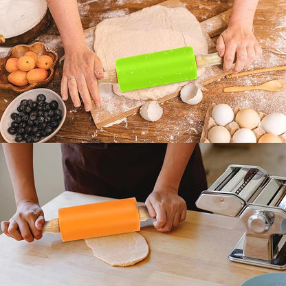 4 Pack Mini Rolling Pin for Kids, 9 Inch Wooden Handle Rolling Pin Non-Stick Silicone Rolling Pins for Children Cake Baking