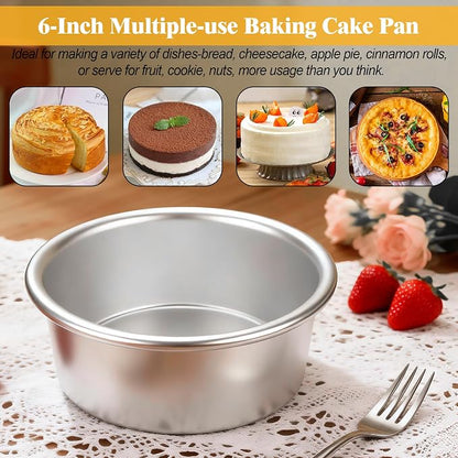 6 Inch Cake Pans Set of 4, Nonstick Aluminum Pans with 100 Sheets Parchment Paper, Round Cake Pans Cake Tins for Making Layered Cakes Deep Dish Pizza Quiches, Removable Bottom for Easy Quick Release