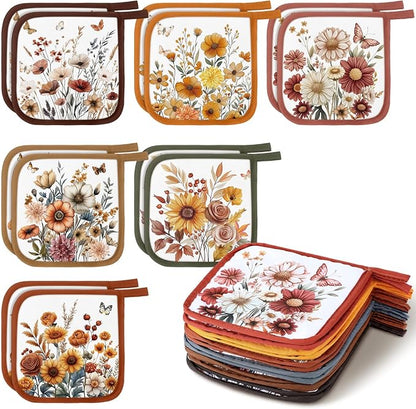 Bencailor 12 Pcs Pot Holders with Pocket Kitchen Hot Potholders Hot Pad Oven Mitts Cookie Bag Oven Gloves for Kitchen Gift Baking Cooking(Pastel,Flower)