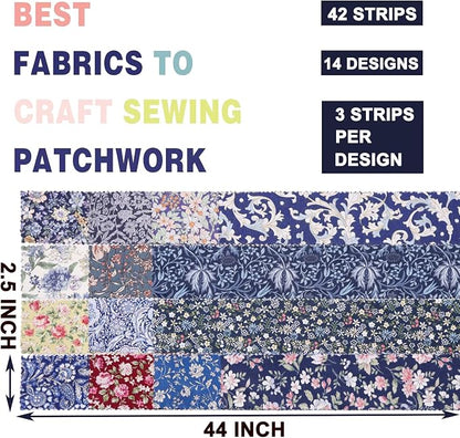 Nodsaw Jelly Roll Fabric Strips for Quilting, Crafting, and Sewing, 42 Strip 2.5" x 44" Floral Paisley Print Soft Cotton Fabric for Blanket, Rug, Upholstery, Home Decor, and DIY Crafts - Dark Blue