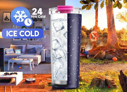 Meoky 24 oz Travel Coffee Mug with Leak-proof Lid, Stainless Steel Insulated Coffee Tumbler, Keeps Hot for 8 Hours or Cold for 24 Hours, Fits in Car Cup Holder (Plum Stardust)