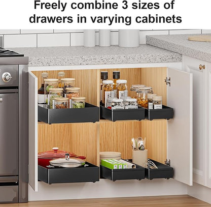 Delamu 3 Pack Pull Out Cabinet Organizer, 15.7" Deep Pull Out Drawers for Cabinets, Slide Out Drawers for Kitchen Cabinets, Bathroom Cabinet Organizer, Pantry (Black)