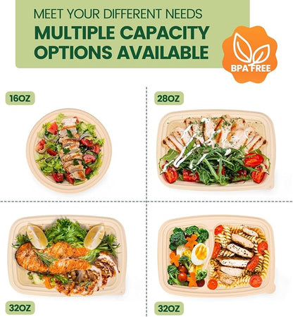 50 Pack (100 Piece) Food Containers with Lids, 22oz Meal Prep Containers Reusable Plant-based Cornstarch Lunch Box BPA Free Small Disposable Take Out Togo Boxes for Salad Microwave & Freezer Safe