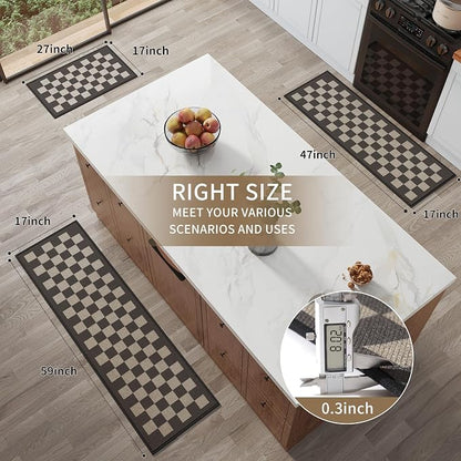 YDKGL Kitchen Rugs Non Slip Washable Kitchen Mats for Floor, Super Absorbent Oil and Water Linen-Look Woven Runner Rug, Kitchen Sink Mat Standing Mat, Brown 17"x47"