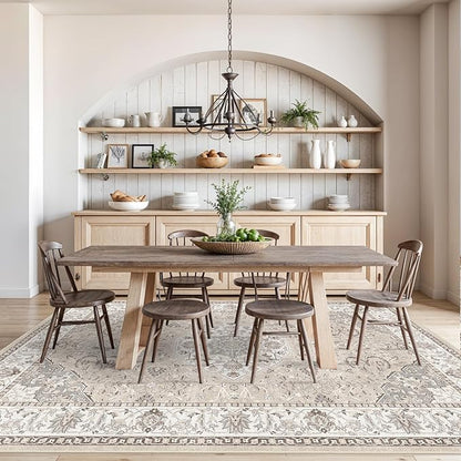 Washable Large 9x12 Area Rug - Living Room Oriental Non Slip Soft Rugs Indoor Low Pile Stain Resistant Carpet for Bedroom Dining Room Farmhouse Distressed Thin Home Decor Floor Mat (9x12 Beige)