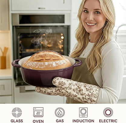 Oval Dutch Oven for Bread Baking, 4.5 Quart Non Stick Enameled Cast Iron Dutch Oven Pot with Lid, Oven Safe Oval Casserole with Lid up to 500°F for Baking, Braising, Stews, Roasting, Fig