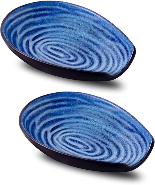 Hasense Spoon Rest for Stove Top, Stable Heat-resistant Spoon Holder for Home Coffee Bar Cooking, Ladle Holder for Countertop and Kitchen Gadget, Blue Utensil Rest for Spatula Ladles Tongs, 2 PCS