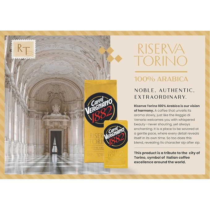 Caffe Vergnano Riserva Torino 100% Arabica Coffee Beans, 2.2 lb Bag - Medium Roast Whole Bean Espresso for French Press, Drip Coffee Maker, Automatic Coffee Machine & Moka Pot