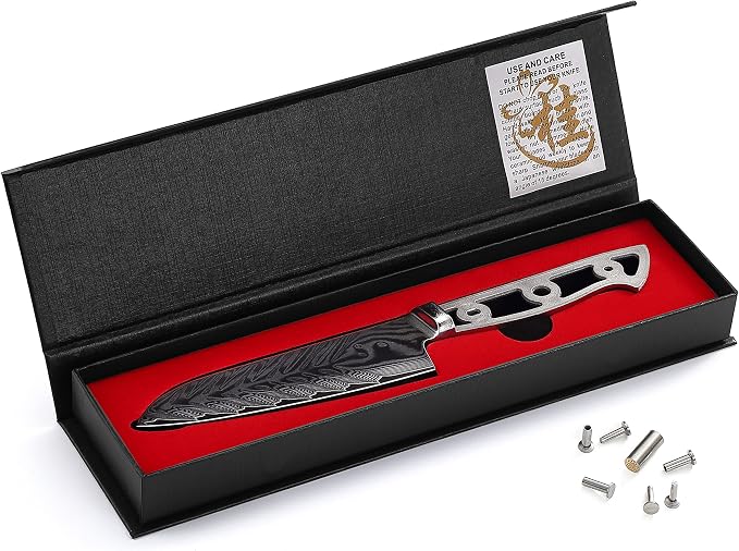 KATSURA Woodworking Project Kit – Santoku Chef Knife Blank – Ultra Wide Blade 40mm – 5.25 Inch – Japanese Premium AUS 10V, 67 Layers Damascus Steel – Storm-V Series – NO LOGO