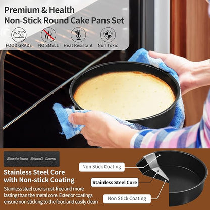 P&P CHEF 7 Inch Cake Pan Set of 3, Non-Stick Round Cake Pans Tins for Tier Smash Cakes, Baking Pans Set & Essential Bakeware, Stainless Steel Core & Leak-Proof