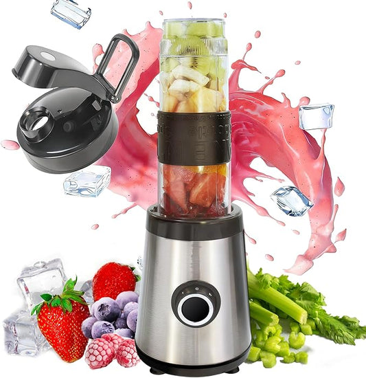 Portable Personal Blender Cup & Food Processor, small blender 20oz Travel Cup with To-Go Lid for Smoothies, Shakes, Frozen Fruit & Baby Food, 500W BPA-Free Black