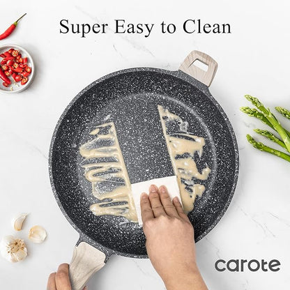 CAROTE 12.5 inch Nonstick Frying Pan Skillet,Non Stick Granite Fry Pan Egg Pan Omelet Pans, Stone Cookware Chef's Pan, PFOA Free,Induction Compatible