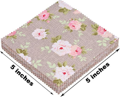 Nodsaw Charm Packs for Quilting 5 inch, Vintage Floral Print Cotton Quilting Fabric Squares 5x5, 42 5 inch Charm Squares, Precuts 5x5 Quilt Fabric for Quilting, Patchwork, Crafts, and Home Decor
