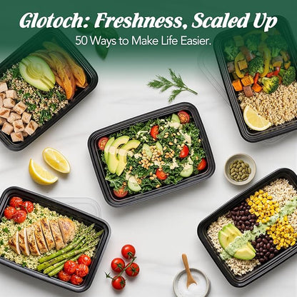 Glotoch Meal Prep Containers 32oz 50 Pack(100 Piece) with Lids, Plastic Food Storage Containers Reusable, Bento Boxes for Portion Control,Takeout, Lunch, Salad, Microwave/Freezer/Dishwasher safe