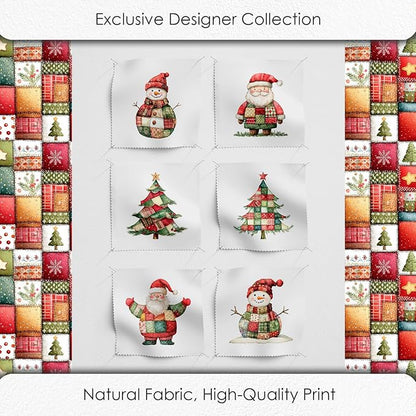 Christmas Patchwork Cotton Fabric Panel – 6 Designs (10×10 inch Each) + Bonus Patchwork Sheet 29.5×19.6 inch, 100% Cotton 140 GSM