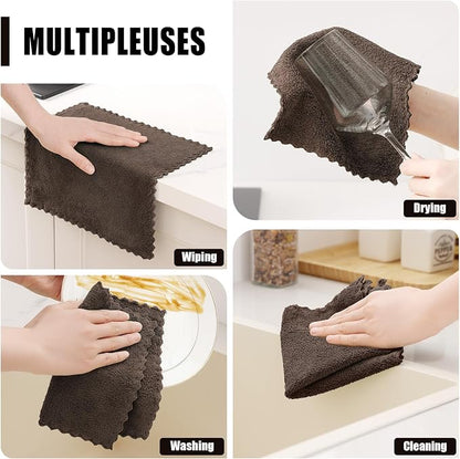 Kitinjoy 24 Pack Kitchen Cloths Dish Towels (10" x 10", Brown), Super Soft and Absorbent Dish Cloths, Nonstick Oil Fast Drying Coral Velvet Microfiber Cleaning