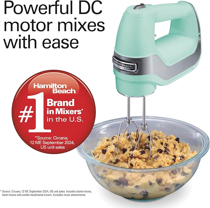 Hamilton Beach Professional 5-Speed Electric Hand Mixer with Snap-On Storage Case, QuickBurst, Stainless Steel Twisted Wire Beaters and Whisk, Mint (62658) (Pack of 2)