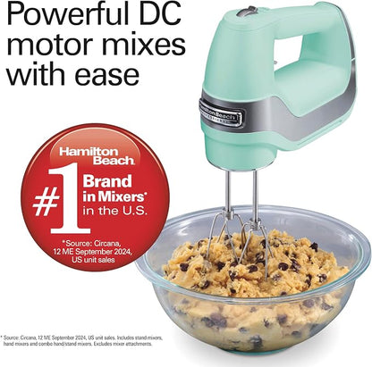 Hamilton Beach Professional 5-Speed Electric Hand Mixer with Snap-On Storage Case, QuickBurst, Stainless Steel Twisted Wire Beaters and Whisk, Mint (62658) (Pack of 2)