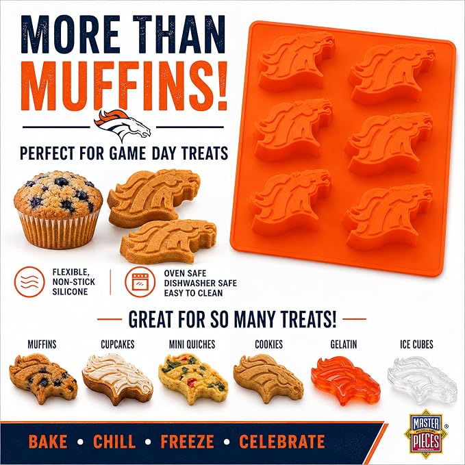 Masterpieces Fan Pans NFL Denver Broncos Muffin Pan - Premium Quality, Educational, and Fun Activity for Kids and Families - Great Gift Idea for Holidays, Birthdays, and Everyday Playtime