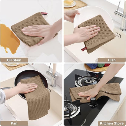Homaxy 100% Cotton Kitchen Towels and Dishcloths Set, 12 x 12 Inches and 13 x 28 Inches, Set of 8 Bulk Kitchen Towels Set, Ultra Soft Absorbent Dish Cloths for Washing Dishes, Tan