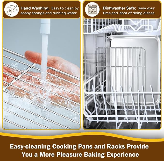 P&P CHEF 16+12.5+9 Inch Baking Sheets with Racks Set, Stainless Steel Baking Cookie Sheet Oven Pan and Cooling Rack, Healthy & Easy Clean, Oven & Dishwasher Safe, 3 Sizes & 6Pcs