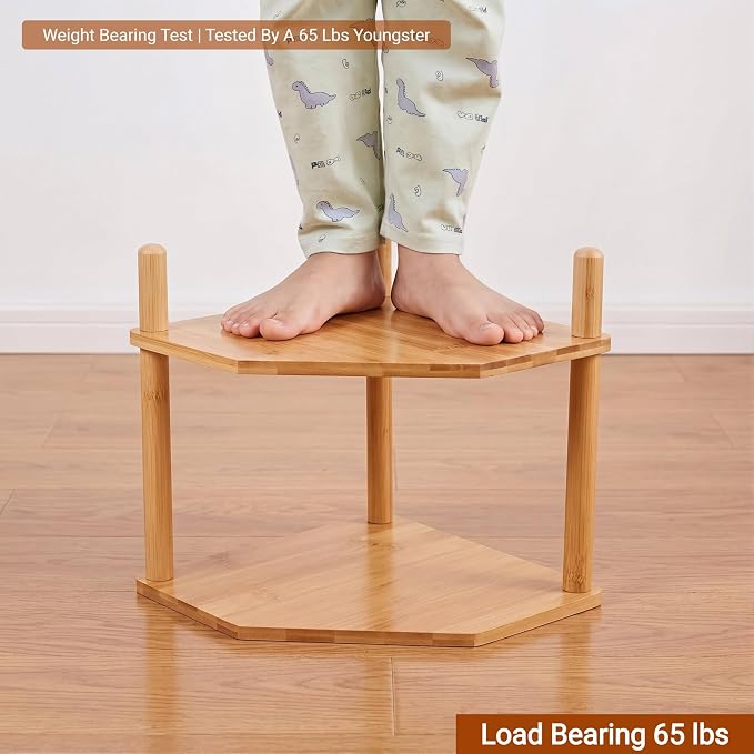2-Tier Expandable Bamboo Corner Shelf - Dish/Plate Organizer for Cabinet, Kitchen Counter Shelf & Small Kitchen Shelf, Adjustable (6.7" H-Natural, 2-Tier)