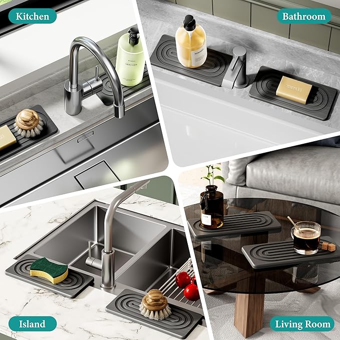 Water Absorbing Stone Tray, Quick Drying Diatomite Bathroom Tray Countertop, Stone Drying Mat for Kitchen Counter, Soap Dish Dispenser Vanity Organizer, Dark Grey-A-9.8" x 4"