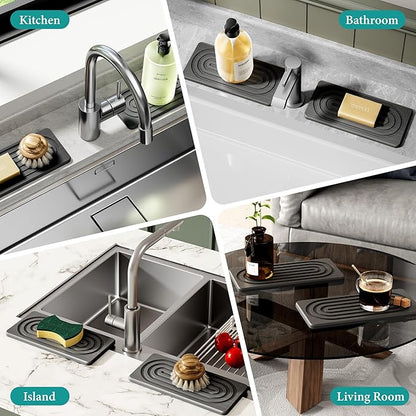 Water Absorbing Stone Tray, Quick Drying Diatomite Bathroom Tray Countertop, Stone Drying Mat for Kitchen Counter, Soap Dish Dispenser Vanity Organizer, Dark Grey-A-9.8" x 4"