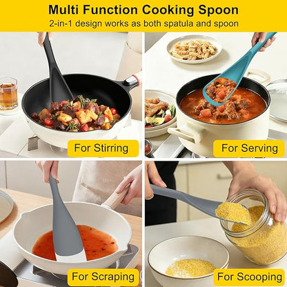 Beijiyi Silicine Cooking Spoons for Nonstick Cookwares, 3 Pack, 12.6 in | Sturdy, BPA-Free, Heat Resistant, One-Piece, Multifunction Spatula Spoon, Great for Cooking, Serving, Scooping, and Stirring