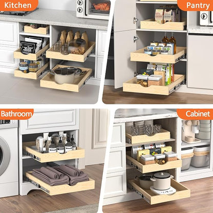 ZOINLIY 18''W X 21''D X 3''H Wooden Pull Out Drawer for Cabinet, Cabinet Organizer for Kitchen, Soft Close Slide Out Shelves, Heavy Duty, Full-Extension