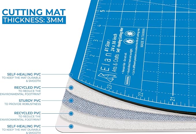 Elan Cutting Mat A3 Blue, Self Healing Cutting Mat 12x18 Inch, 5-Ply Craft Board Blue, Hobby Board for Crafts 12x18 Inch